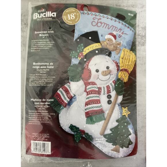 VTG Bucilla 84356 Snowman with Broom Stocking Kit – Christmas Needlepoint/Cross - Picture 1 of 3
